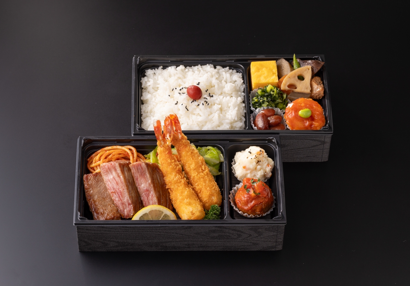 九州産黒毛和牛ステーキ＆海老フライ洋弁当