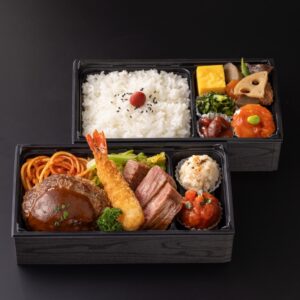 九州産黒毛和牛ステーキハウス洋弁当(海老フライ＆九州産黒毛和牛ハンバーグ）